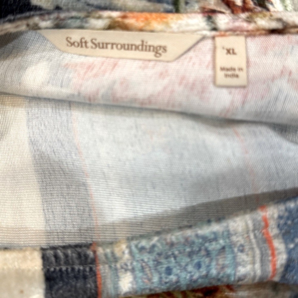 Soft Surroundings Floral Patchwork Tunic Top in Blue, Cream, Orange - Picture 8 of 9